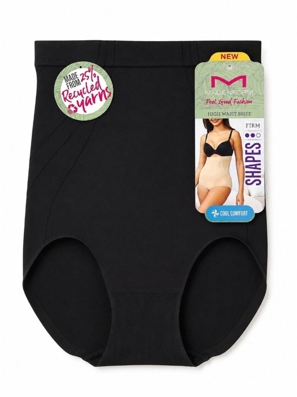 Maidenform Small Shapes Firm Black seamless High-waist Brief cool comfort NEW